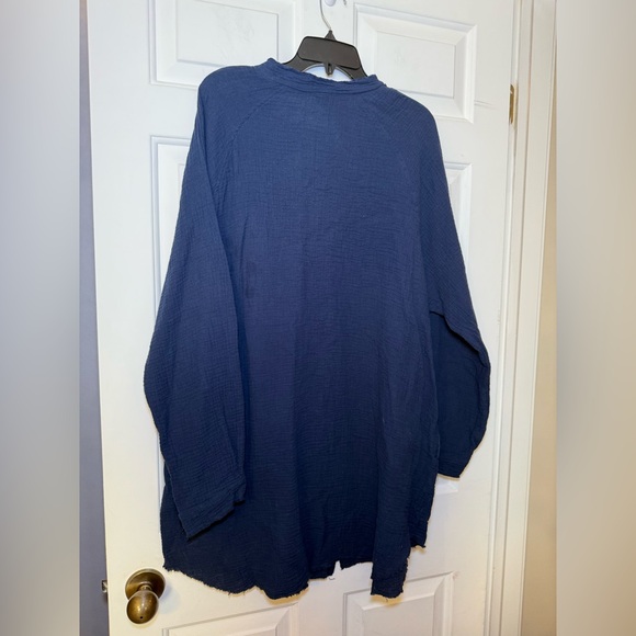 Igenjun Navy Gauze V Neck Beach Pool Coverup NWT XL Resort Wear Swim Tunic LS - Picture 7 of 10